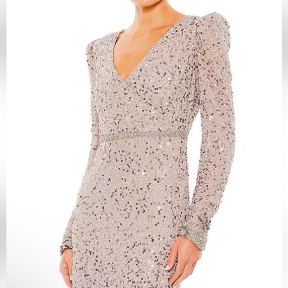 NWT Mac Duggal Sequin Dress with Embellished Hemline and Belt 4 - Picture 3 of 9